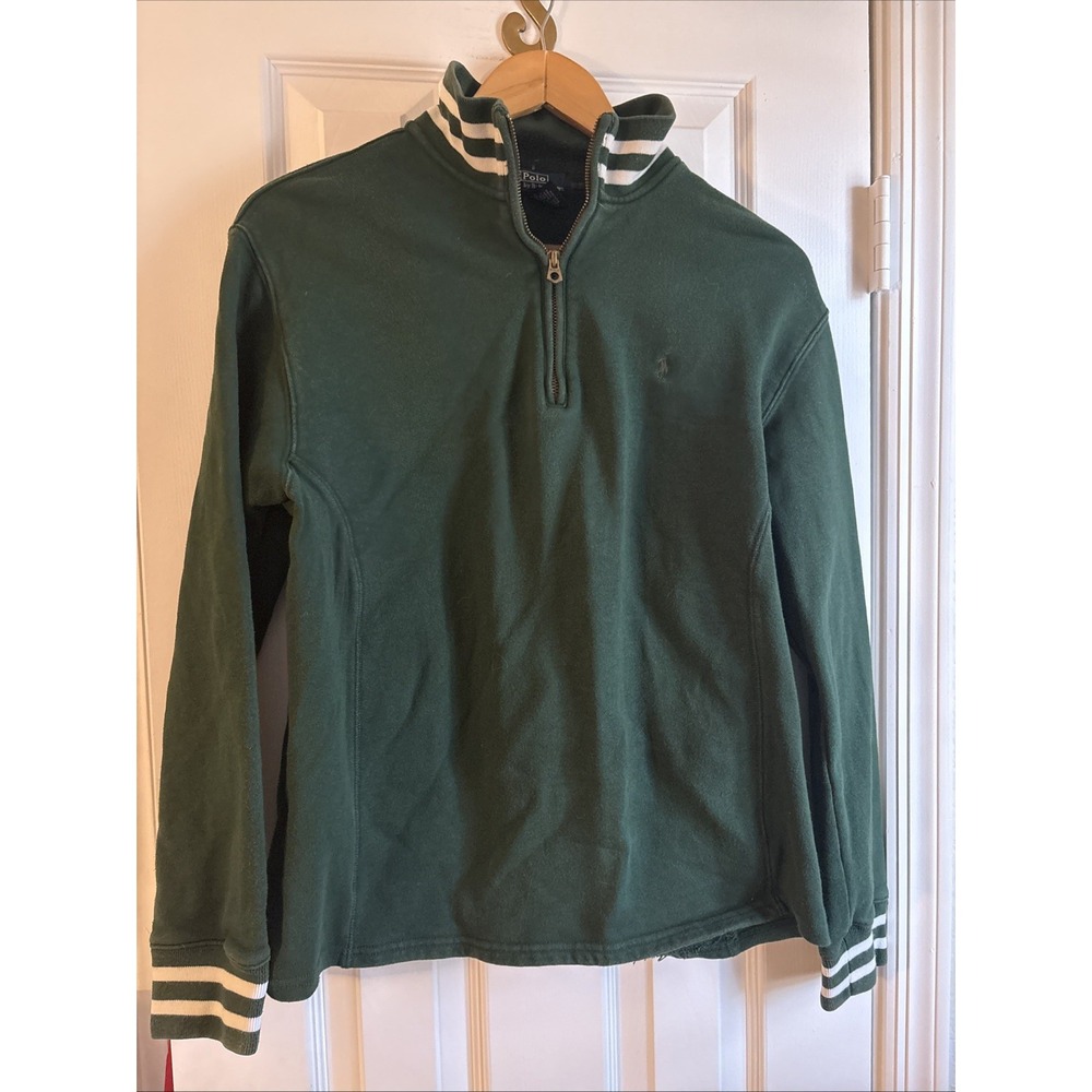 Polo Ralph Lauren Men Quarter-Zip Pullover Stripe Green XL Fits Medium